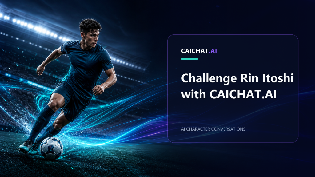 Focused football striker in an AI character conversation