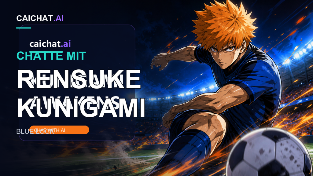 Illustration eines athletischen Anime-Mannes mit stacheligem orangeblondem Haar in einem dunkelblauen Trainingsanzug mit hohem Kragen, mit verschränkten Armen und einem selbstbewussten halben Lächeln vor einem blau-türkisen Farbverlauf.