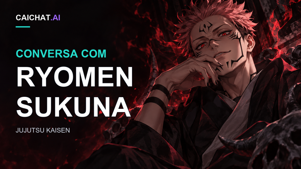 Ilustração de uma figura musculosa sem camisa, com cabelo rosa e espetado, marcas faciais escuras, olhos extra na bochecha e na testa e tatuagens pretas com padrões no braço, sentada de pernas cruzadas com uma mão levantada perto do rosto, contra um fundo de chamas vermelho-alaranjadas escuras.