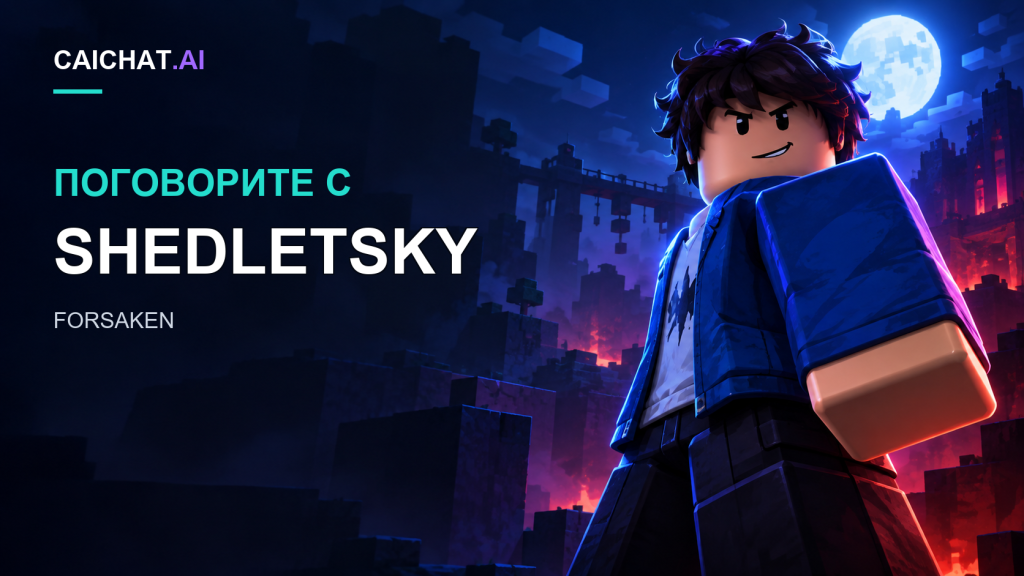 Иллюстрация: блочная пиксельная фигура с жёлтой головой, синей футболкой и тёмными шортами держит деревянный меч со светящимся синим клинком в сине-фиолетовой цифровой пустоте с парящими неоновыми кубами.