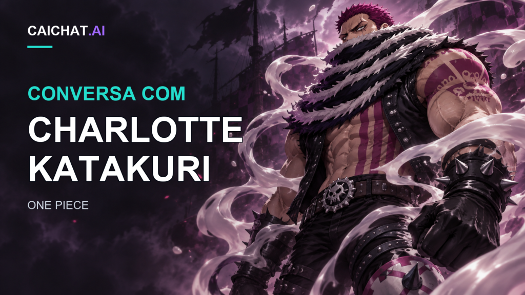 Ilustração de um homem musculoso com cabelo magenta curto e um lenço escuro a cobrir a metade inferior do rosto, vestindo um colete preto com tachas, luvas com picos e um cinto com emblema de caveira, com tatuagens verticais de riscas magenta no torso, entre fios brancos semelhantes a mochi.