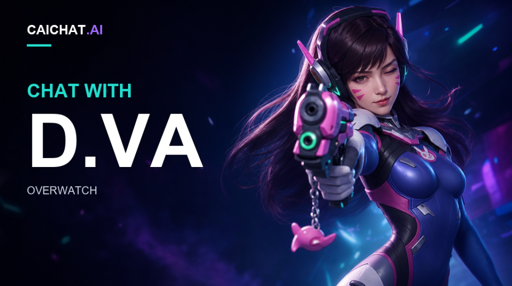 Illustration of a woman with long dark hair and face markings winking while aiming a pink and green futuristic light gun, wearing a blue, purple and pink armored bodysuit and a headset, against a dark blue and purple background.