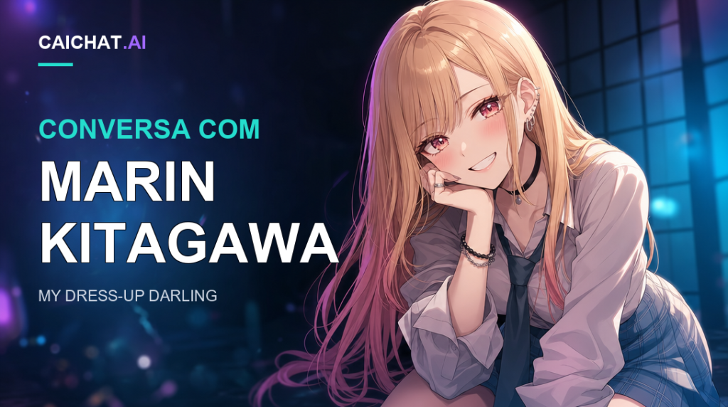 Ilustração de anime de uma personagem com cabelo loiro e pontas cor-de-rosa e uma camisa clara de colarinho aberto, com o queixo apoiado na mão, em interiores.