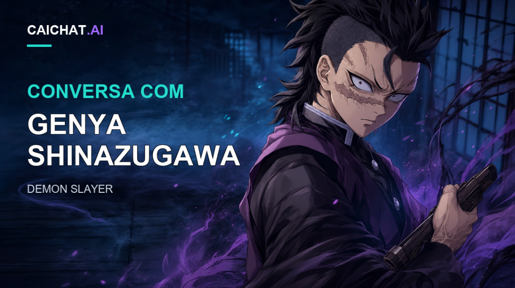 Ilustração de anime de uma personagem de cabelo escuro com um penteado alto e cicatrizes no rosto, vestindo um traje roxo escuro numa floresta noturna azul.